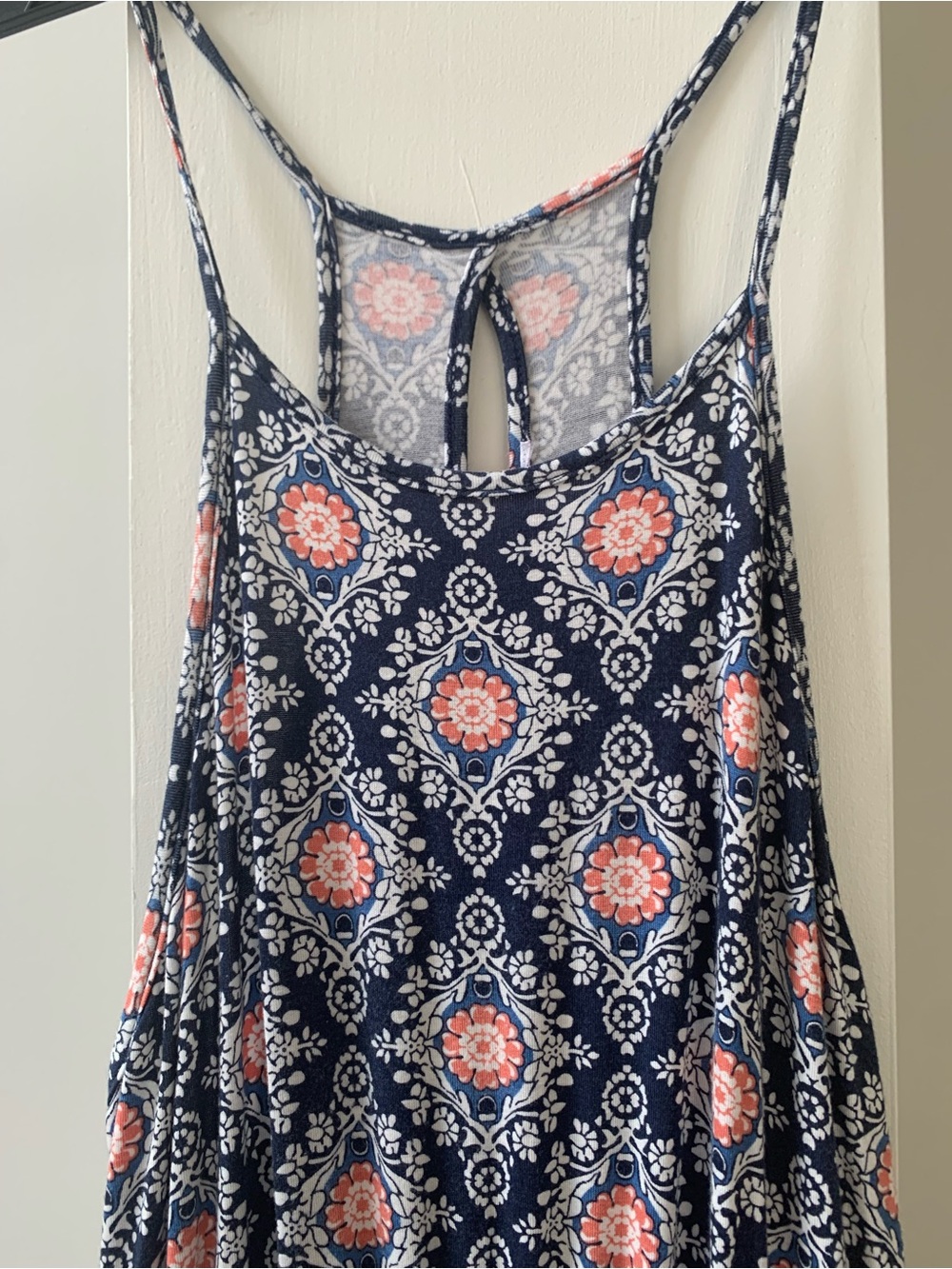 French Grey Navy & Coral Maxi Dress